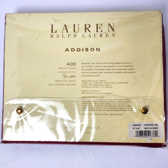 Lauren Ralph LaurenTwin Flat Sheet 400 TC 100% Supima Cotton Addison StamfordRed - Picture 2 of 4